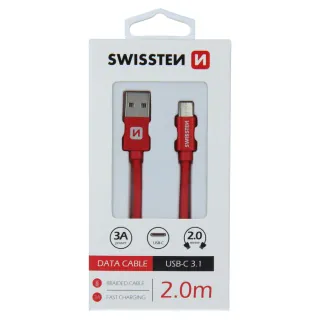 Swissten textilní datový kabel Usb / Usb-C 2,0 M Červený 8595217455382