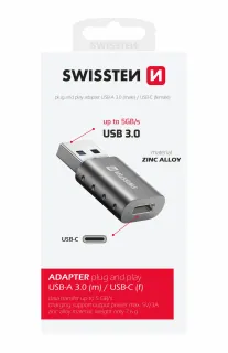 Swissten Adapter Usb-A(M)/Usb-C(F) 8595217478893