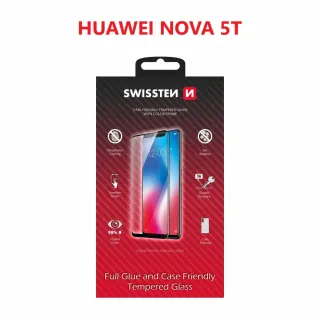 sklo swissten full glue, color frame, case friendly pro huawei nova 5t černé
