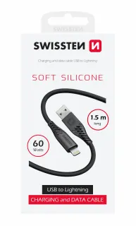 Datový Kabel Swissten Soft Silicone Usb / Lightning 1,5 M 30W Černý 8595217481473