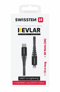 Datový Kabel Swissten Kevlar Usb-C / Lightning 1,5 M Antracit 8595217481527
