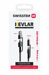 Datový Kabel Swissten Kevlar 4In1 3A 1,5 M Antracit 8595217481367