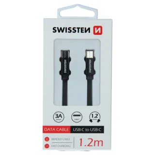 Swissten textilní datový kabel Usb-C / Usb-C 1,2 M Černý 8595217455962