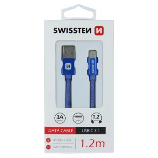 Swissten textilní datový kabel Usb / Usb-C 1,2 M Modrý 8595217458017