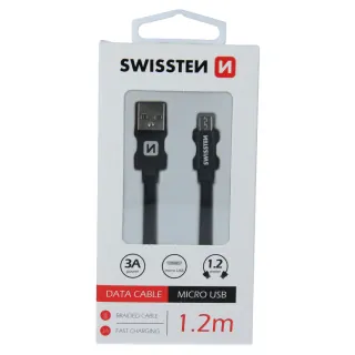 Swissten textilní datový kabel Usb / Micro Usb 1,2 M Černý 8595217455450