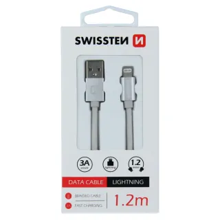 Swissten textilní datový kabel Usb / Lightning 1,2 M Stříbrný 8595217455658