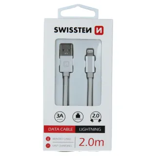 Swissten textilní datový kabel Usb / Lightning 2,0 M Stříbrný 8595217455719