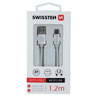 Swissten textilní datový kabel Usb / Micro Usb 1,2 M Stříbrný 8595217455474
