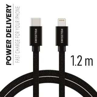 Swissten textilní datový kabel Usb-C / Lightning 1,2 M Černý 8595217455856