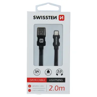Swissten textilní datový kabel Usb / Lightning 2,0 M Černý 8595217455696