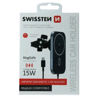 Magnetický Držák Do Ventilace Auta Swissten S Bezdrátovým Nabíjením 15W (Kompatibilní S Magsafe) 8595217476929