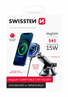 Magnetický Držák Do Auta Swissten S Bezdrátovým Nabíjením 15W Dashboard (Kompatibilní S Magsafe) 8595217479753