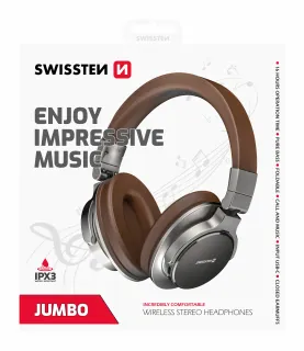 Bluetooth Stereo Sluchátka Swissten Jumbo Stříbrná/Hnědá 8595217479876